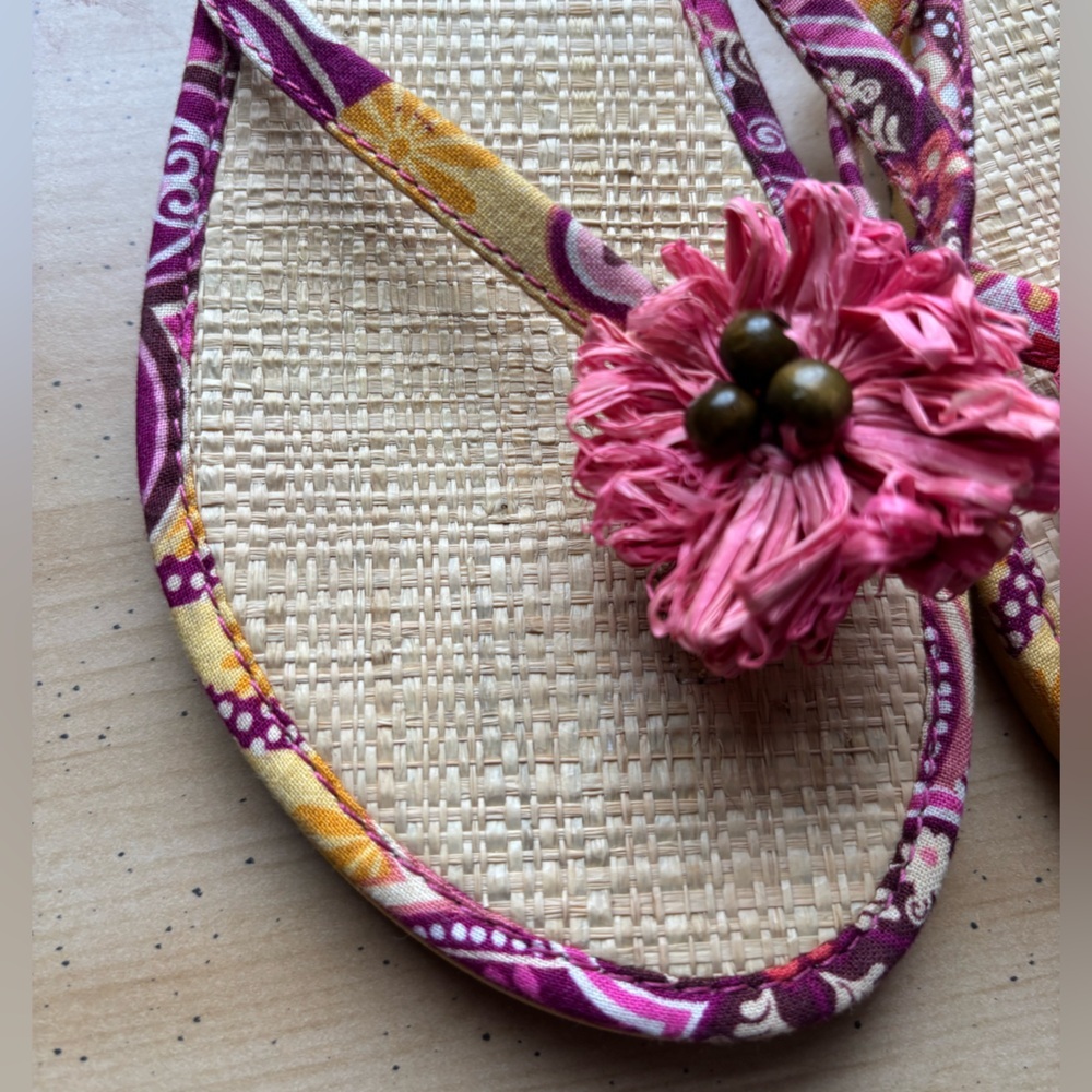 Vera Bradley Pink and Cream Sandals with Woven Sole - Picture 2 of 5